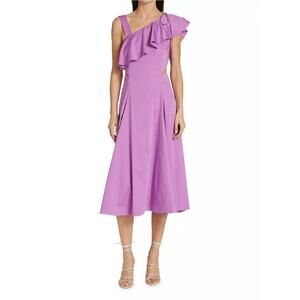 Veronica Beard Beilla Lavender One Shoulder Ruffled Sleeve Midi Dress Size 10